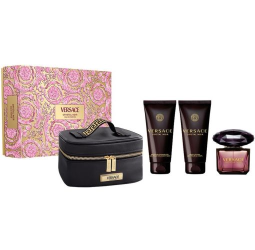 VERSACE CRYSTAL NOIR SET 90ML EDP+100BL+100SG+BAG W